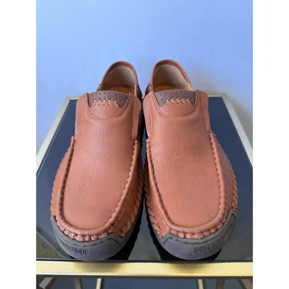 Greks‎ Mens Leather Slip On Loafers Tan Brown Driving Shoes Size 45 EU 11.5 US